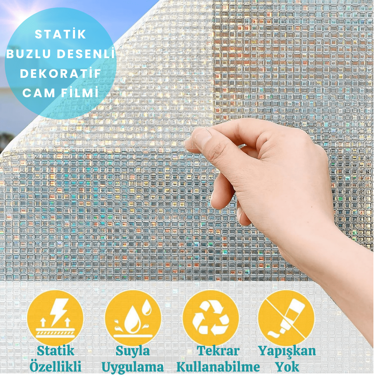 TechnoSmart 60cmx100cm Buzlu Desenli Cam Kaplama Filmi Statik Duşa Kabin Ofis Dekorasyon Folyo