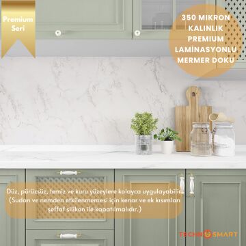 TechnoSmart 60×500cm Kendinden Yapışkanlı Mermer Görünümlü Premium Zemin Duvar Kağıdı Dolap Kaplama