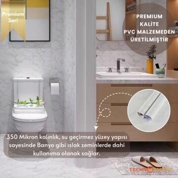 TechnoSmart 60×500cm Kendinden Yapışkanlı Mermer Görünümlü Premium Zemin Duvar Kağıdı Dolap Kaplama Beyaz