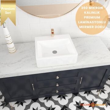 TechnoSmart 60×500cm Kendinden Yapışkanlı Mermer Görünümlü Premium Zemin Duvar Kağıdı Dolap Kaplama Beyaz