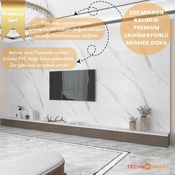 TechnoSmart 60×500cm Kendinden Yapışkanlı Mermer Görünümlü Premium Zemin Duvar Kağıdı Dolap Kaplama Beyaz 2