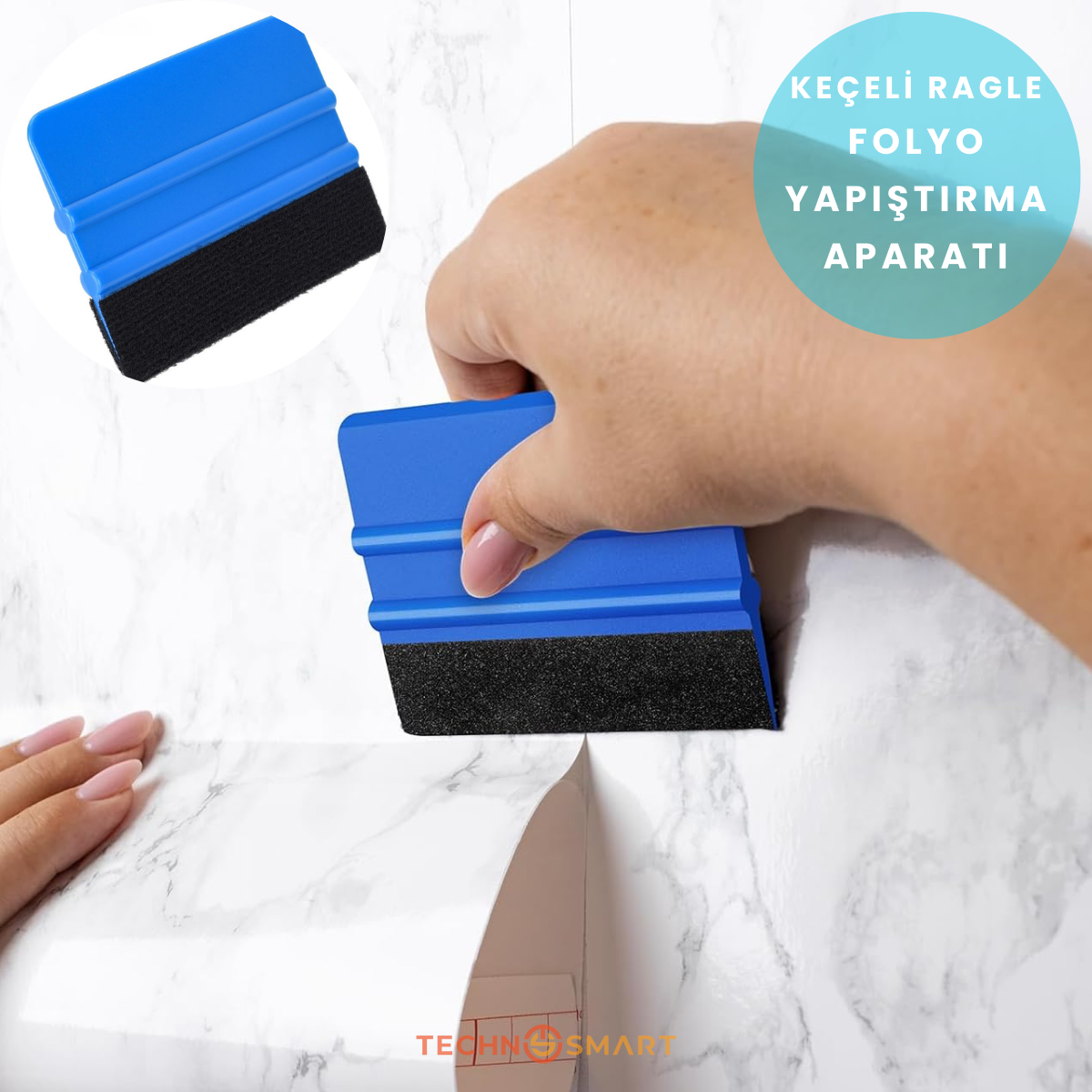 TechnoSmart Keçeli Ragle Kendinden Yapışkanlı Folyo Duvar Kağıdı Cam Filmi Kaplama Uygulama Aparatı