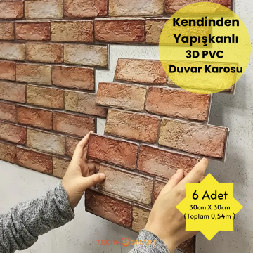 TechnoSmart 30X30cm 6Adet 3D Kendinden Yapışkanlı Duvar Kağıdı Kaplama Mutfak Banyo 1paket 0,54 m2