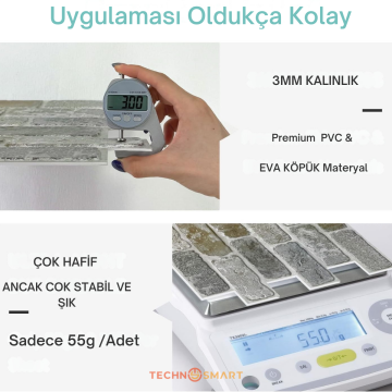 TechnoSmart 30X30cm 6Adet 3D Kendinden Yapışkanlı Duvar Kağıdı Kaplama Mutfak Banyo 1paket 0,54 m2