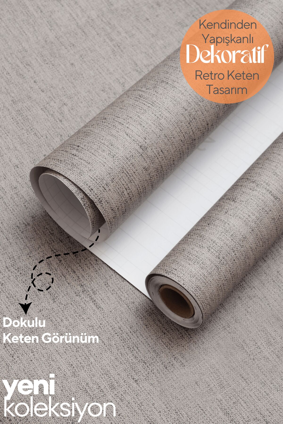 TechnoSmart 60cm×500cm Kendinden Yapışkanlı Dokulu Keten Görünümlü Duvar Kağıdı Mutfak Dolap Kaplama