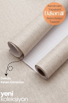 TechnoSmart 60cm×500cm Kendinden Yapışkanlı Dokulu Keten Görünümlü Duvar Kağıdı Mutfak Dolap Kaplama