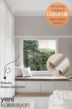 TechnoSmart 60cm×500cm Kendinden Yapışkanlı Dokulu Keten Görünümlü Duvar Kağıdı Mutfak Dolap Kaplama