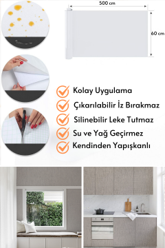 TechnoSmart 60cm×500cm Kendinden Yapışkanlı Dokulu Keten Görünümlü Duvar Kağıdı Mutfak Dolap Kaplama Vizon