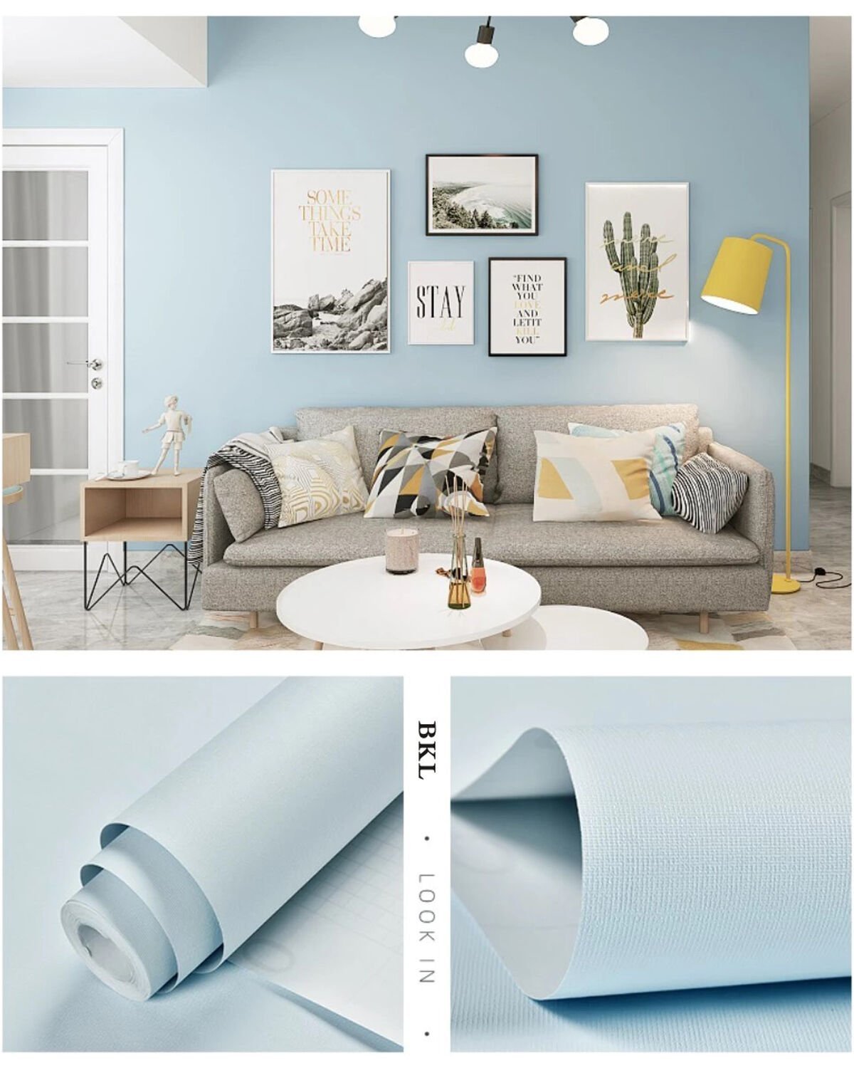 Trendpoint 60x500cm Mat Açık Mavi Kendinden Yapışkanlı Duvar Mutfak Banyo Dolap Kaplama Dekorasyon