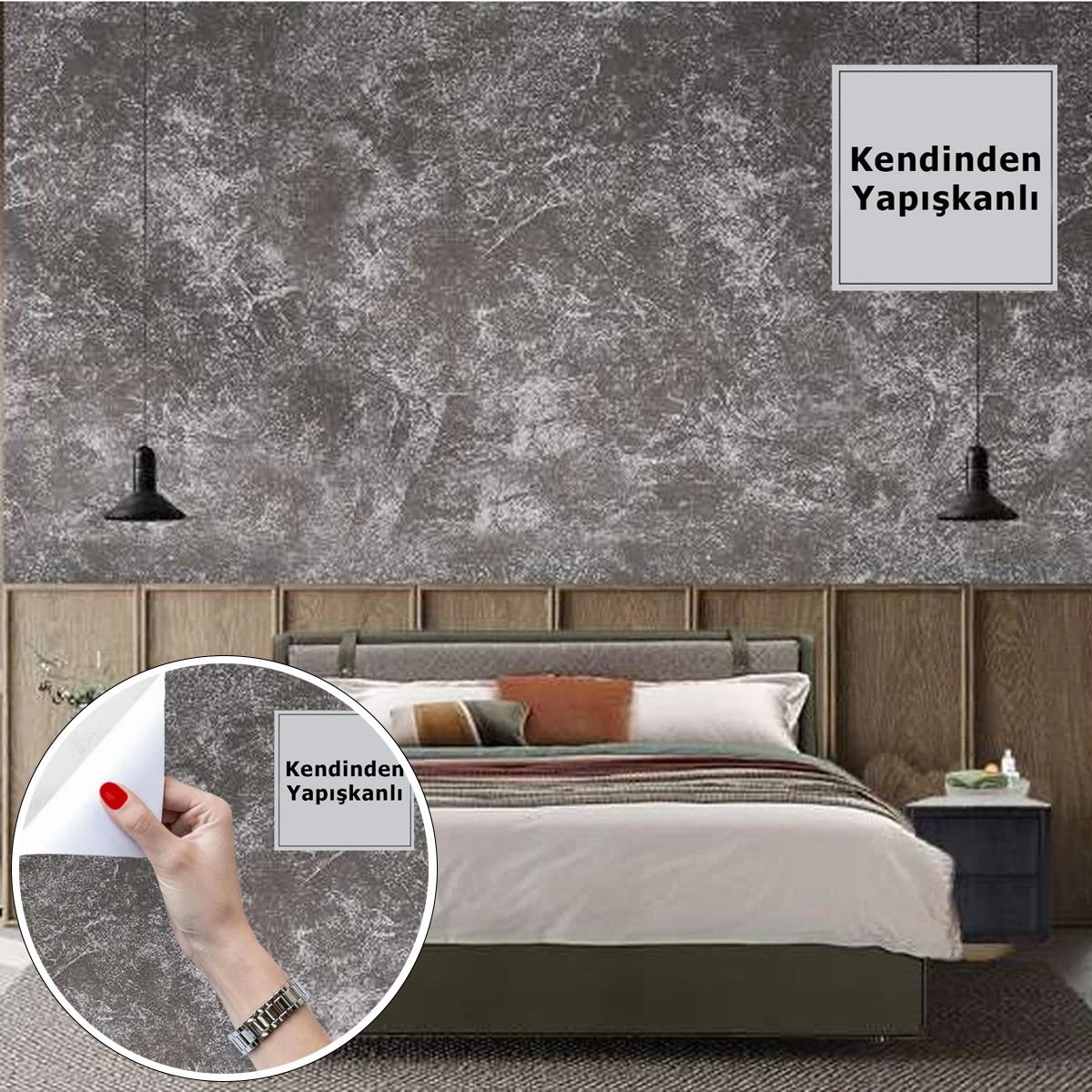 TechnoSmart 60x200cm Antra Desenli Kendinden Yapışkanlı Duvar Kağıdı Mutfak Dolap Kaplama Dekorasyon