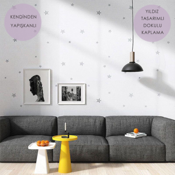TechnoSmart 60cm×500cm Kendinden Yapışkanlı Yıldız Görünümlü Duvar Kağıdı Çocuk Odası Kaplama Dolap