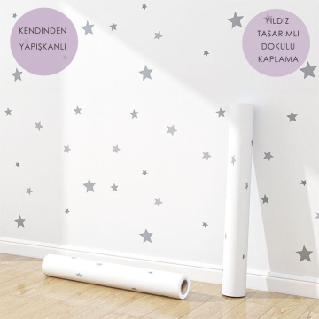 TechnoSmart 60cm×500cm Kendinden Yapışkanlı Yıldız Görünümlü Duvar Kağıdı Çocuk Odası Kaplama Dolap