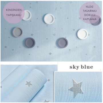 TechnoSmart 60cm×500cm Kendinden Yapışkanlı Yıldız Görünümlü Duvar Kağıdı Çocuk Odası Kaplama Dolap