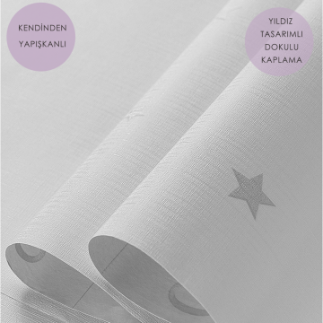 TechnoSmart 60cm×500cm Kendinden Yapışkanlı Yıldız Görünümlü Duvar Kağıdı Çocuk Odası Kaplama Dolap Beyaz