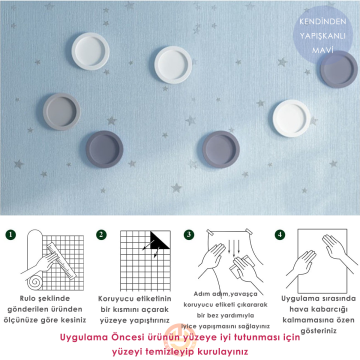 TechnoSmart 60cm×500cm Kendinden Yapışkanlı Yıldız Görünümlü Duvar Kağıdı Çocuk Odası Kaplama Dolap Mavi