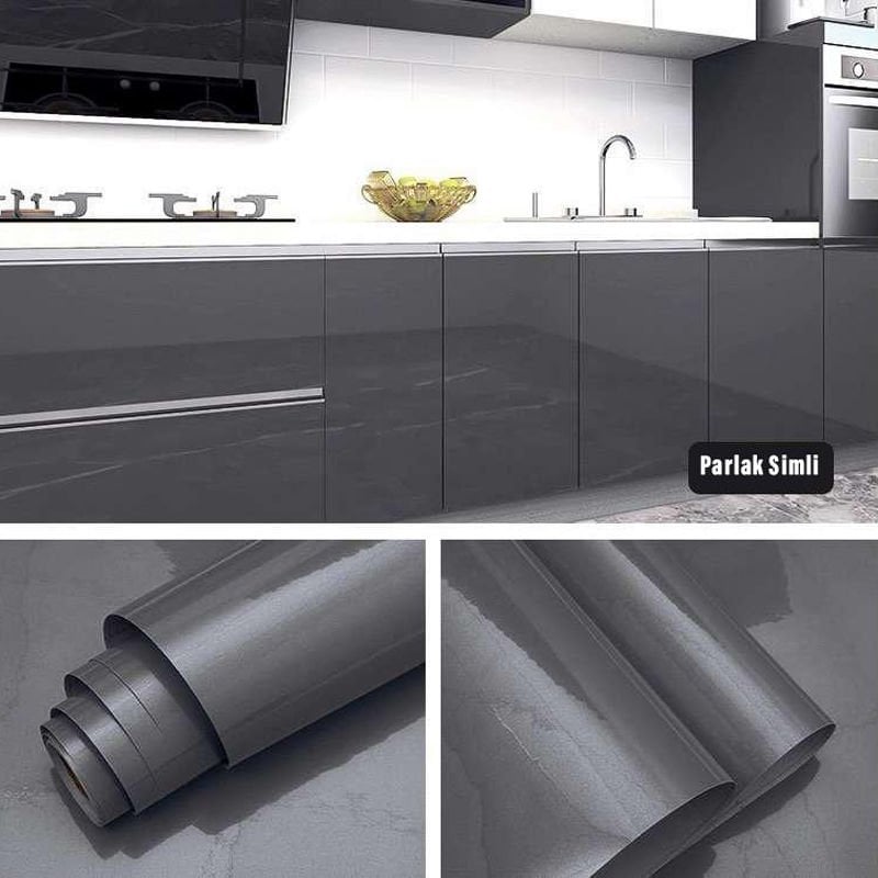 TechnoSmart 60x500cm Antra Simli Kendinden Yapışkanlı Parlak Duvar Kağıdı Mutfak Banyo Dolap Kaplama