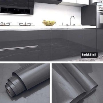 TechnoSmart 60x500cm Antra Simli Kendinden Yapışkanlı Parlak Duvar Kağıdı Mutfak Banyo Dolap Kaplama