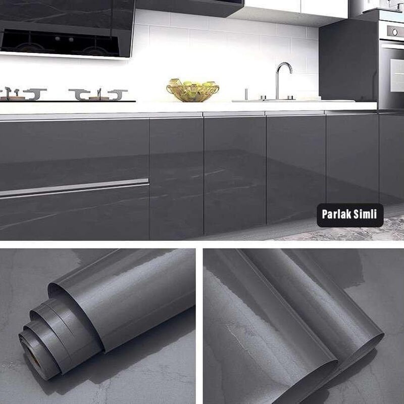 TechnoSmart 60x300cm Antra Simli Kendinden Yapışkanlı Parlak Duvar Kağıdı Mutfak Banyo Dolap Kaplama