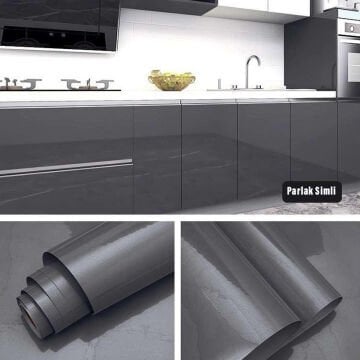 TechnoSmart 60x300cm Antra Simli Kendinden Yapışkanlı Parlak Duvar Kağıdı Mutfak Banyo Dolap Kaplama