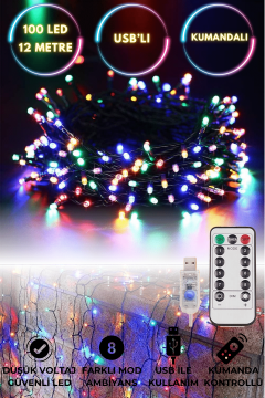 TechnoSmart 100 Ledli Usbli Kumandalı 8 Modlu Şerit Led Işık Parti Süsleme Organizasyon