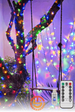 TechnoSmart 100 Ledli Usbli Kumandalı 8 Modlu Şerit Led Işık Parti Süsleme Organizasyon RGB