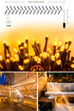 TechnoSmart 200 Ledli Usbli Kumandalı 8 Modlu Şerit Led Işık Parti Süsleme Organizasyon Sarı