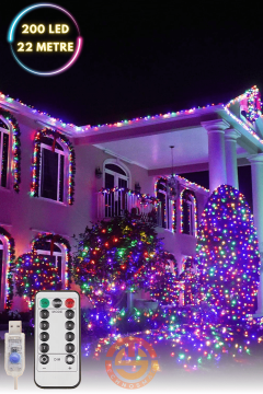 TechnoSmart 200 Ledli Usbli Kumandalı 8 Modlu Şerit Led Işık Parti Süsleme Organizasyon RGB