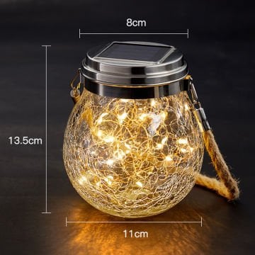 Güneş Enerjili Led Işıklı Cam Solar Sarkıt Küre Bahçe Dekoratif Aydınlatma ve Balkon Lambası