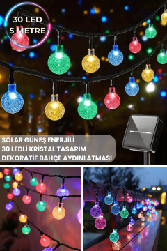 TechnoSmart 30 Ledli 8 Modlu Solar Kristal Top RGB ışık Bahçe Aydınlatma Dekorasyon Güneş Enerji