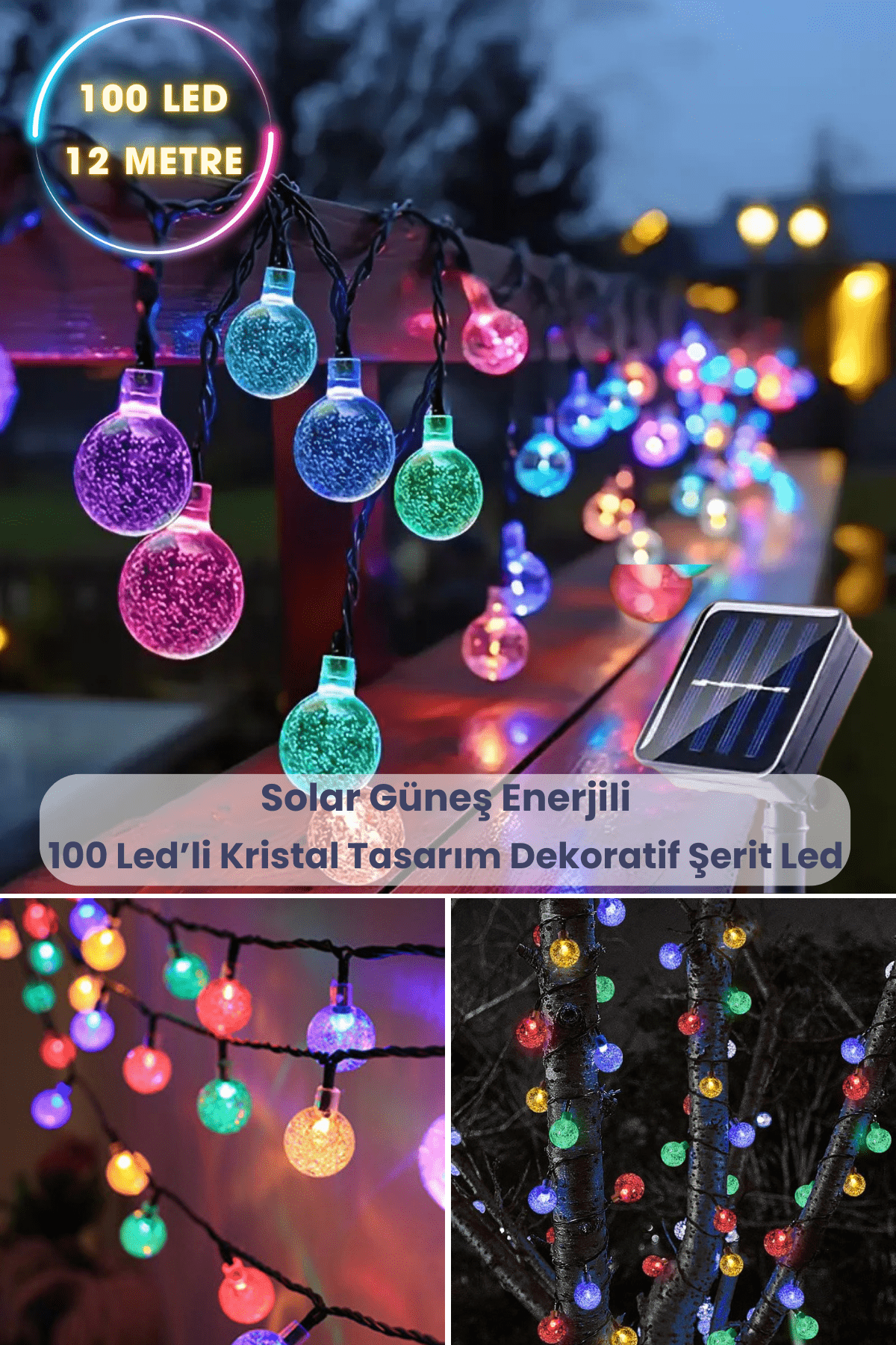 TechnoSmart 100 Ledli 8 Modlu Solar Kristal Top RGB ışık Bahçe Aydınlatma Dekorasyon Güneş Enerji