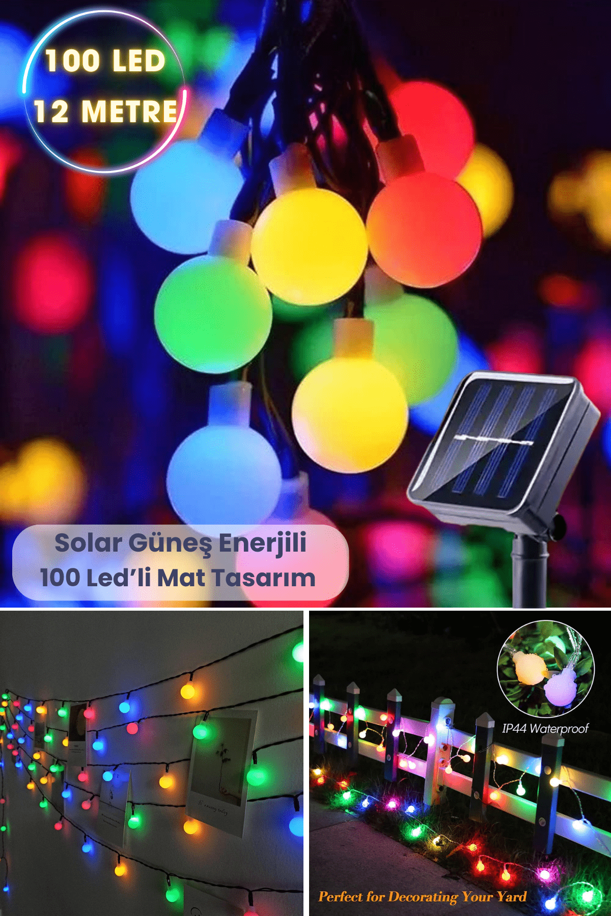 TechnoSmart Solar 100 Ledli Top 8 Modlu Çok Renkli Işık Bahçe Aydınlatma Dekorasyon Güneş Enerjili