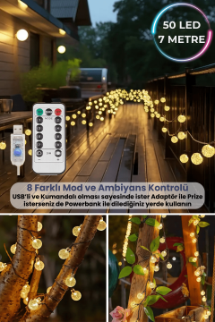TechnoSmart 50 Ledli Usbli Kumandalı 8 Modlu Kristal Toplu Işık Parti Süsleme Organizasyon