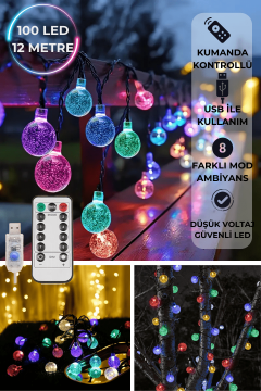 TechnoSmart 50 Ledli Usbli Kumandalı 8 Modlu Kristal Toplu Işık Parti Süsleme Organizasyon