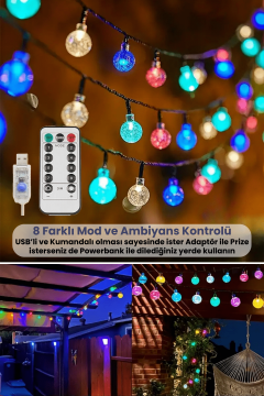 TechnoSmart 50 Ledli Usbli Kumandalı 8 Modlu Kristal Toplu Işık Parti Süsleme Organizasyon RGB