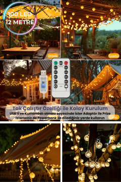 TechnoSmart 100 Ledli Usbli Kumandalı 8 Modlu Kristal Toplu Işık Parti Süsleme Organizasyon
