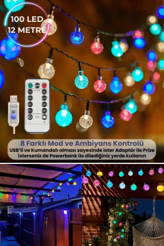 TechnoSmart 100 Ledli Usbli Kumandalı 8 Modlu Kristal Toplu Işık Parti Süsleme Organizasyon RGB