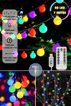 TechnoSmart 50 Ledli Usbli Kumandalı 8 Modlu 8 Metre Toplu Işık Parti Süsleme Organizasyon