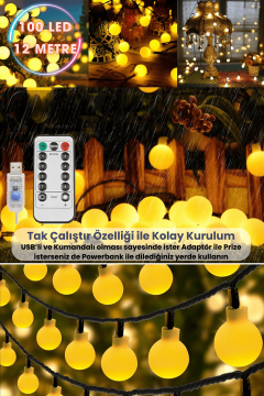 TechnoSmart 100 Ledli Usbli Kumandalı 8 Modlu 12 Metre Toplu Işık Parti Süsleme Organizasyon