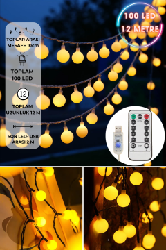 TechnoSmart 100 Ledli Usbli Kumandalı 8 Modlu 12 Metre Toplu Işık Parti Süsleme Organizasyon