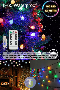 TechnoSmart 100 Ledli Usbli Kumandalı 8 Modlu 12 Metre Toplu Işık Parti Süsleme Organizasyon RGB