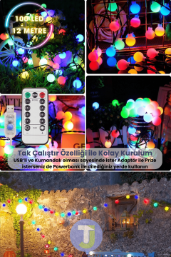 TechnoSmart 100 Ledli Usbli Kumandalı 8 Modlu 12 Metre Toplu Işık Parti Süsleme Organizasyon RGB