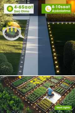 TechnoSmart Solar 4Adet Yeni Model Zemin Bahçe Aydınlatma Güneş Enerjili Çelik Malzeme Sarı Işık