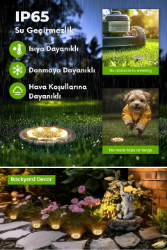 TechnoSmart Solar 4Adet Yeni Model Zemin Bahçe Aydınlatma Güneş Enerjili Çelik Malzeme Sarı Işık