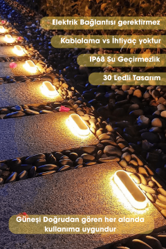 TechnoSmart 4Adet Solar Premium Kalite 30Ledli Dekoratif Zemin Bahçe Aydınlatma Güneş Enerjili