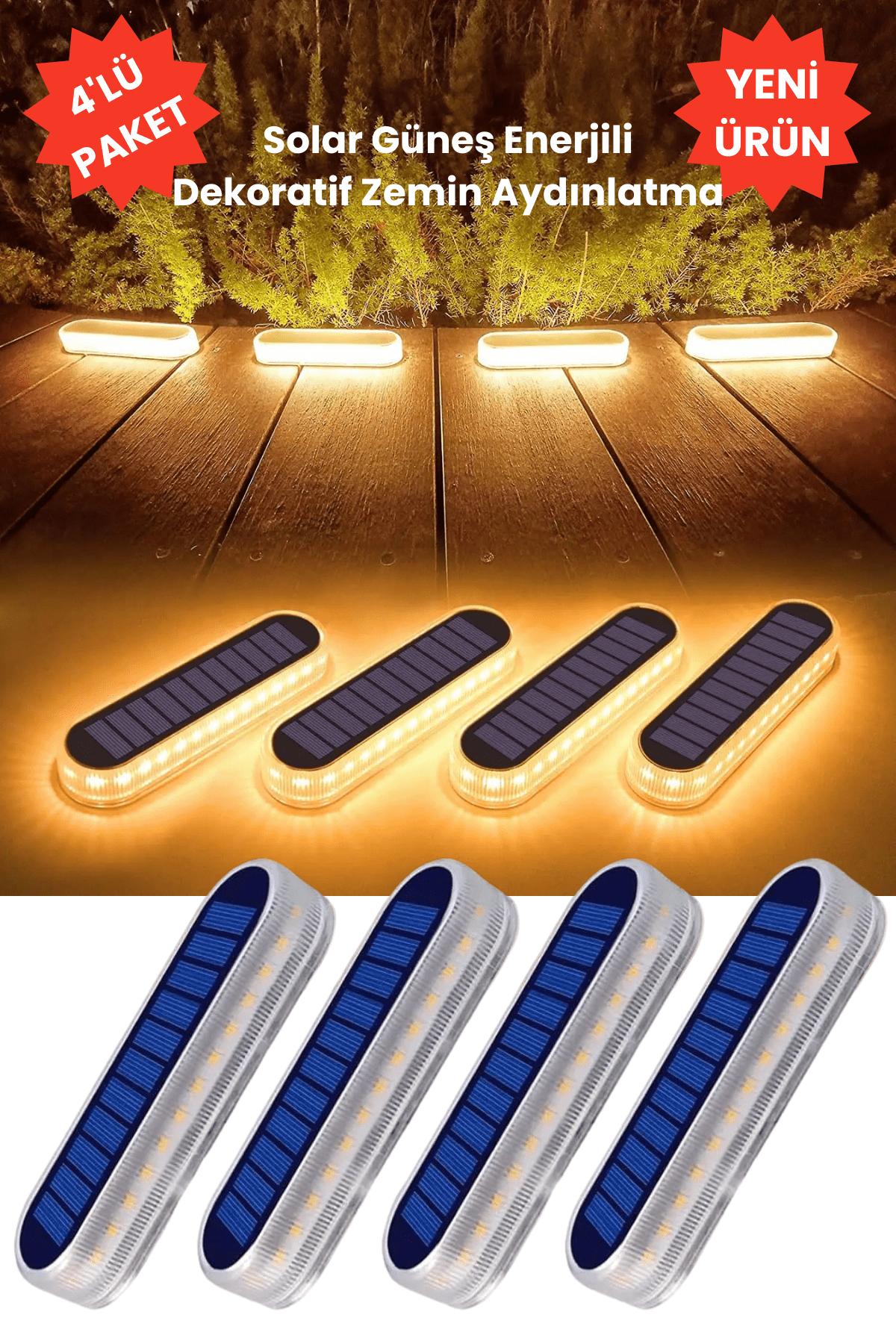 TechnoSmart 4Adet Solar Premium Kalite 30Ledli Dekoratif Zemin Bahçe Aydınlatma Güneş Enerjili