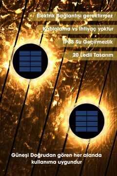 TechnoSmart 4Adet Solar Premium Kalite 20Ledli Dekoratif Zemin Bahçe Aydınlatma Güneş Enerjili