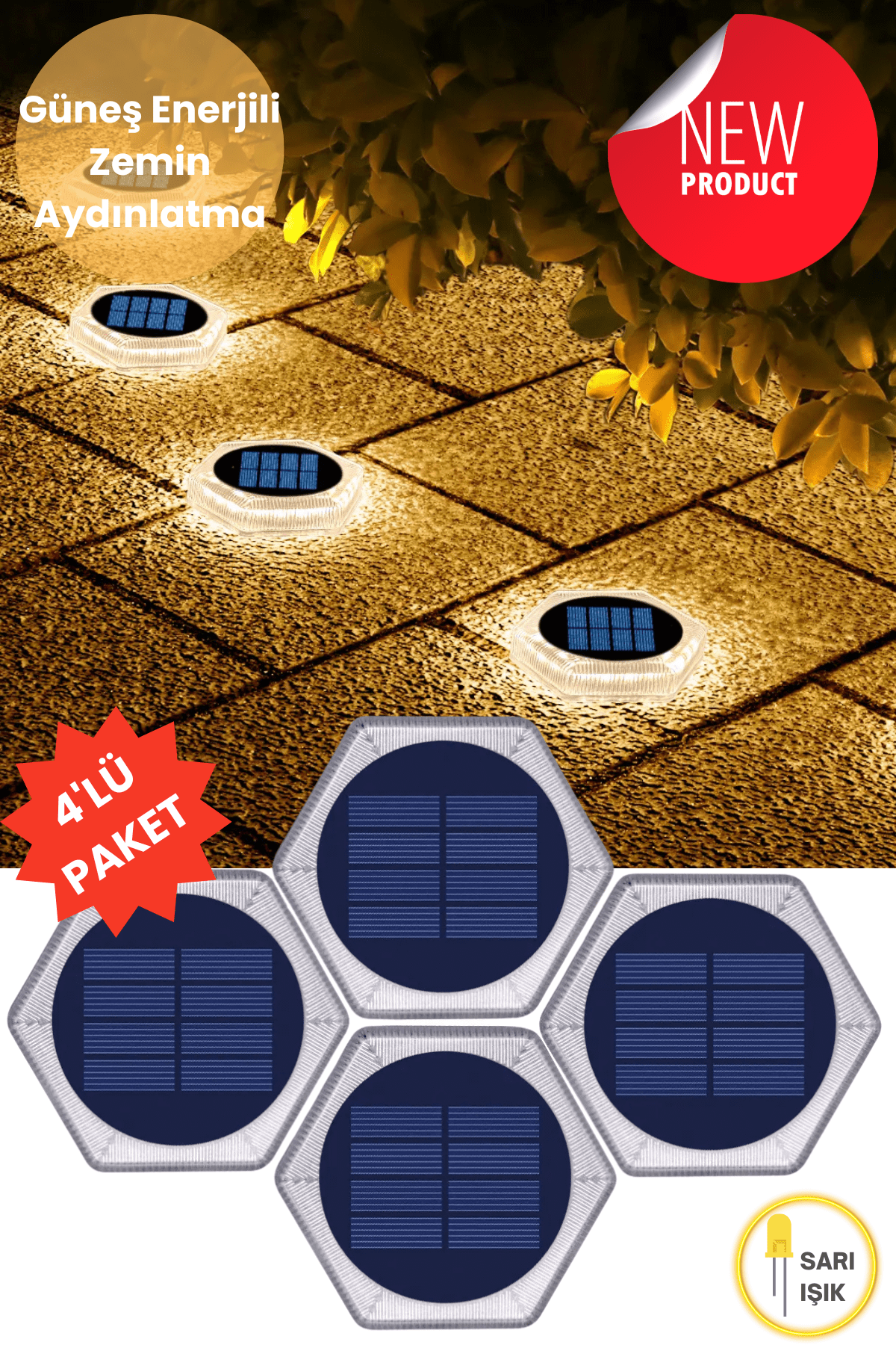 TechnoSmart 4Adet Solar Premium Kalite 20Ledli Dekoratif Zemin Bahçe Aydınlatma Güneş Enerjili