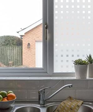 Technosmart – | 45x150 cm | Modern Kare Desenli Statik Cam Kaplama Folyo | Mutfak Ofis Banyo Pencere