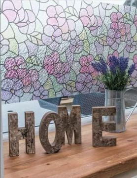 Technosmart – | 45x150cm | Renkli Çiçek Desenli Statik Cam Filmi Kaplama | Mutfak Ofis Banyo Pencere