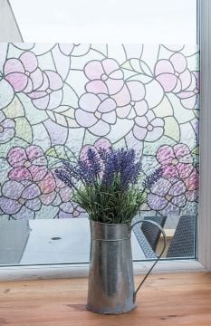 Technosmart – | 45x150cm | Renkli Çiçek Desenli Statik Cam Filmi Kaplama | Mutfak Ofis Banyo Pencere